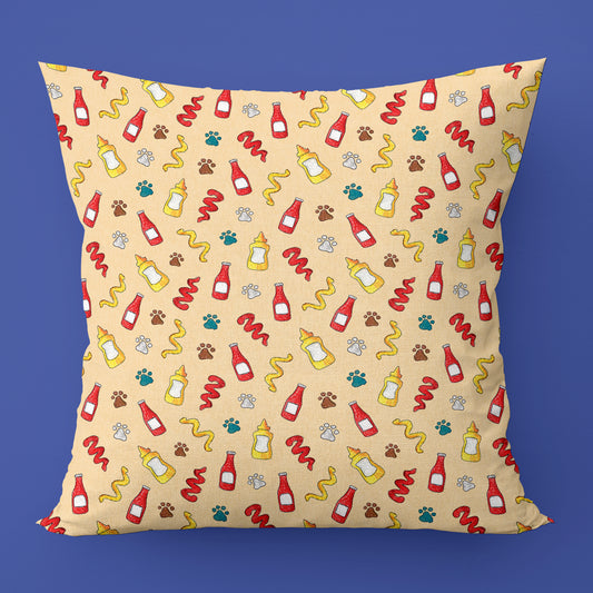 Ketchup and Mustard Paws Throw Pillow