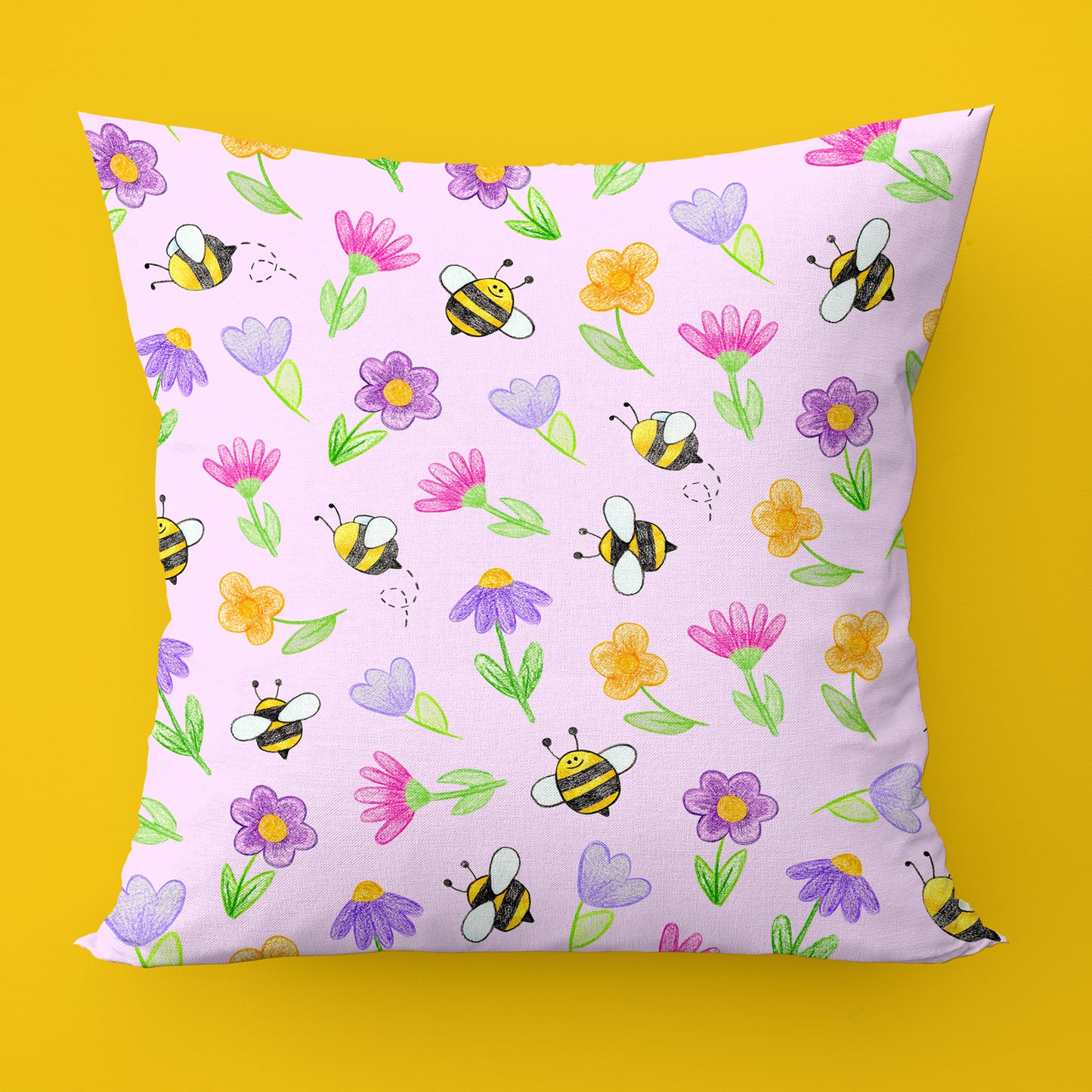 Bzz Bzz Bees and Pretty Flowers Throw Pillow