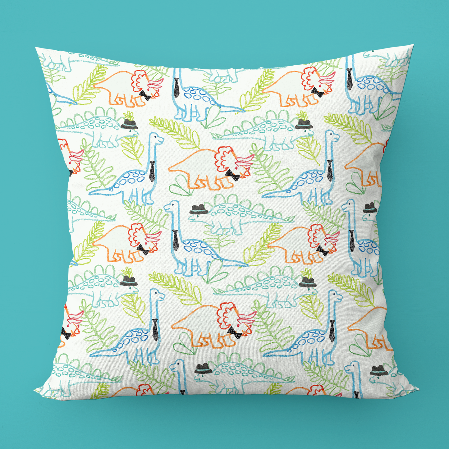Dapper Dino Dinosaur Outline Throw Pillow