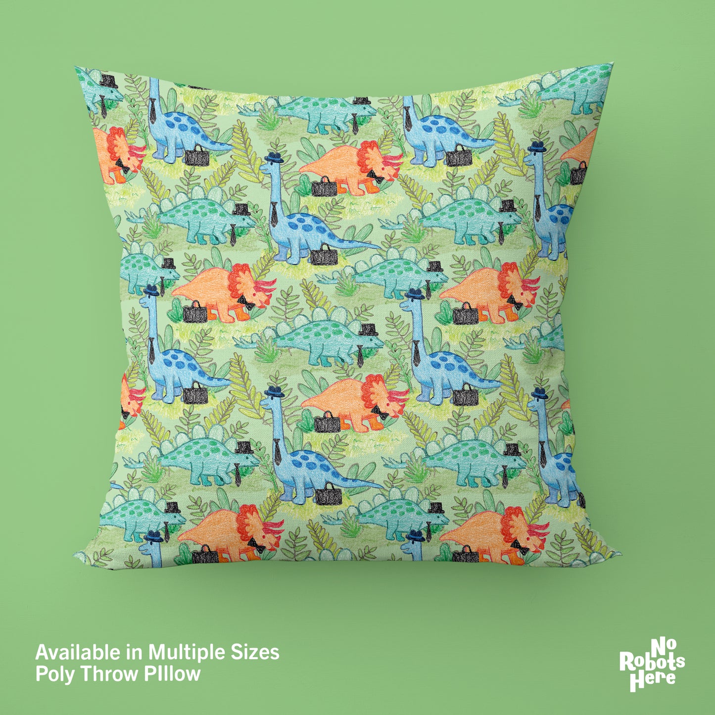 Dapper Dino Green Fields Throw Pillow