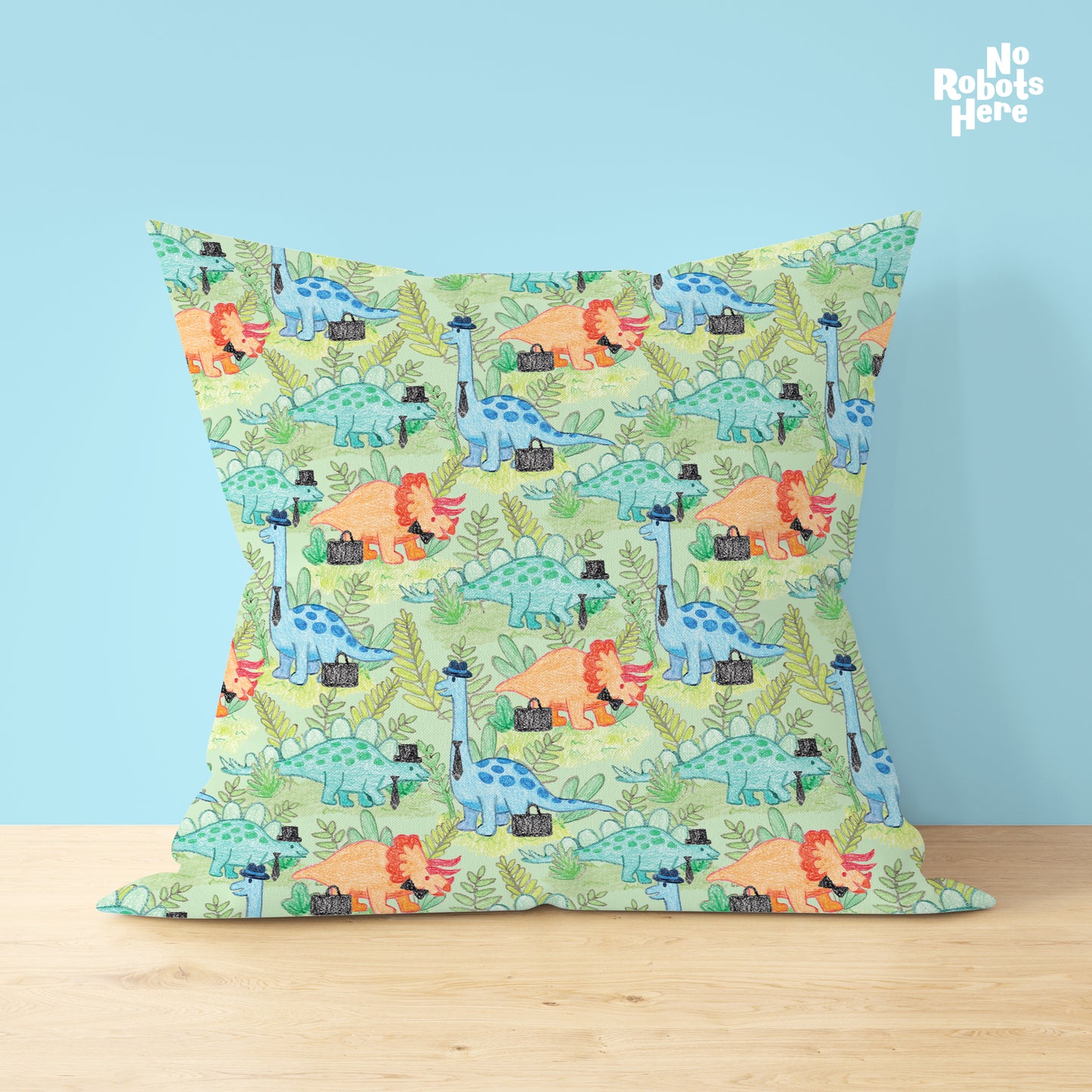 Dapper Dino Green Fields Throw Pillow